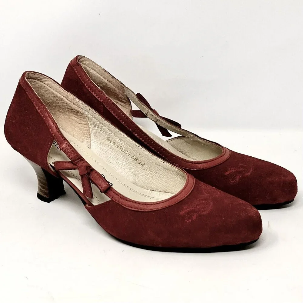 Spieth & Wensky Valeska Womens‎ Pump Leather Suede Red Bow Accent  Heel Sz 38